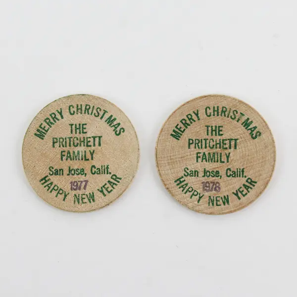 2 Wooden Nickels Reading Merry Christmas Happy New Year The Pritchett Family