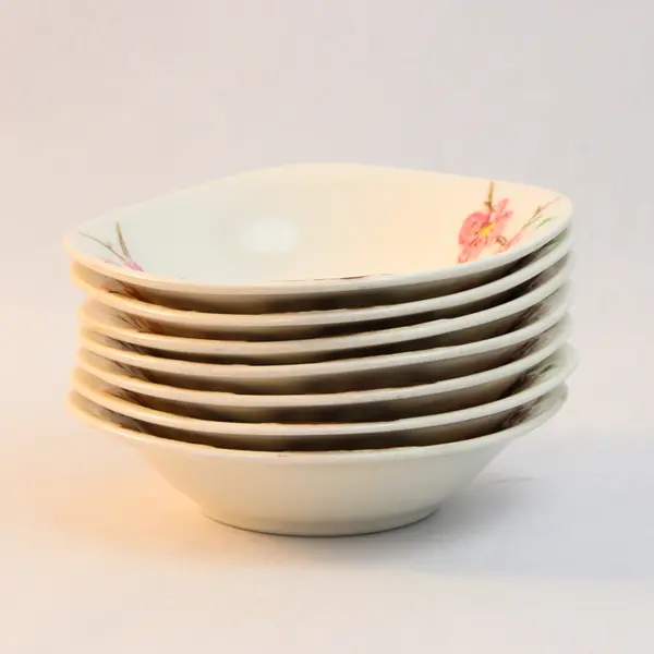 Set of 7 Vintage Metlox PoppyTrail Peach Blossom Square Dessert/Vegetable Bowls