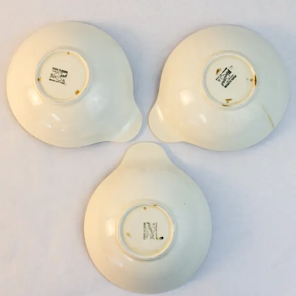 Set of 3 Vintage Metlox Poppy Trail Peach Blossom Lugged Soup Bowls Flaws