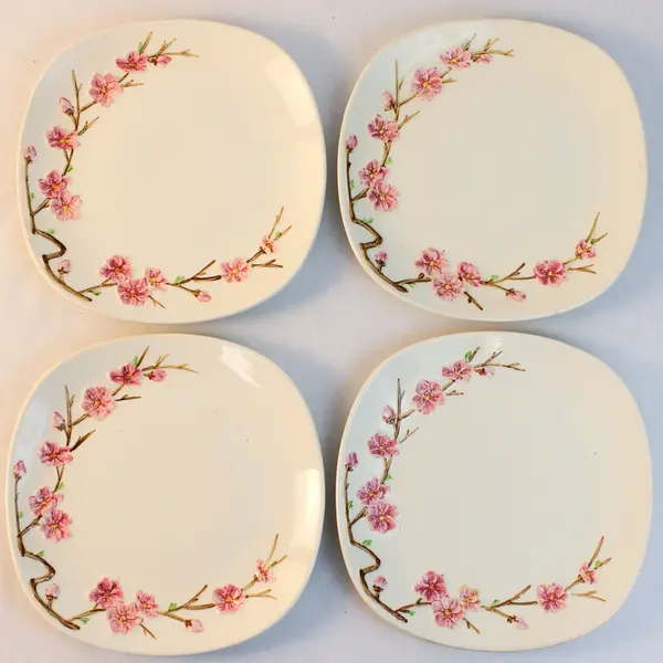Set of 5 Vintage Metlox Poppytrail Peach Blossom 9.5in Dinner Plates