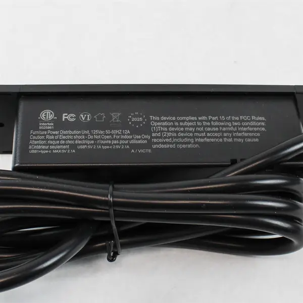 Intertek 5025861 Furniture Power Distribution Unit Power Strip Black Untested