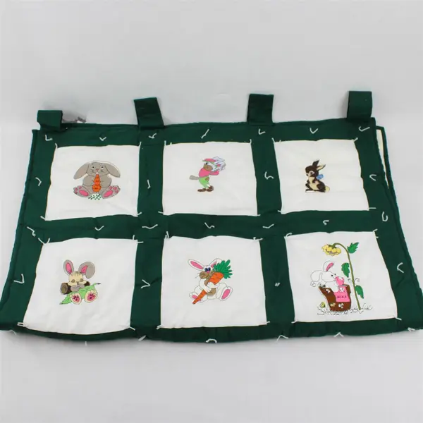 Handmade Green/White Bunny Embroidered Wall Hanging Quilt Decor 2003
