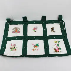 Handmade Green/White Bunny Embroidered Wall Hanging Quilt Decor 2003