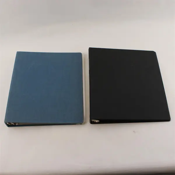 Lot of 2 Binders 1.5in 3-Ring Black & Vintage Blue Fabric w/ Charts