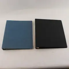 Lot of 2 Binders 1.5in 3-Ring Black & Vintage Blue Fabric w/ Charts