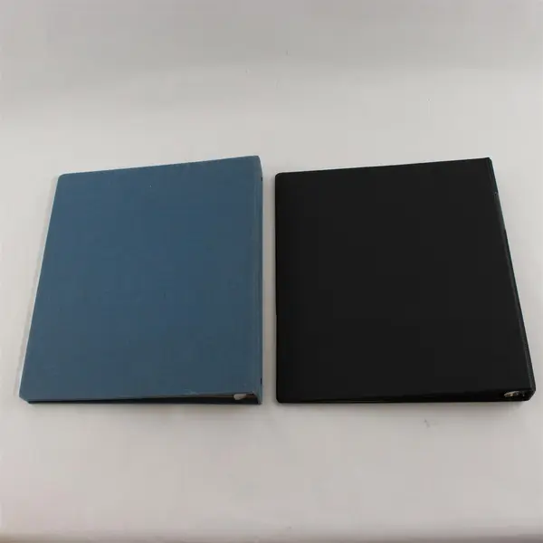 Lot of 2 Binders 1.5in 3-Ring Black & Vintage Blue Fabric w/ Charts