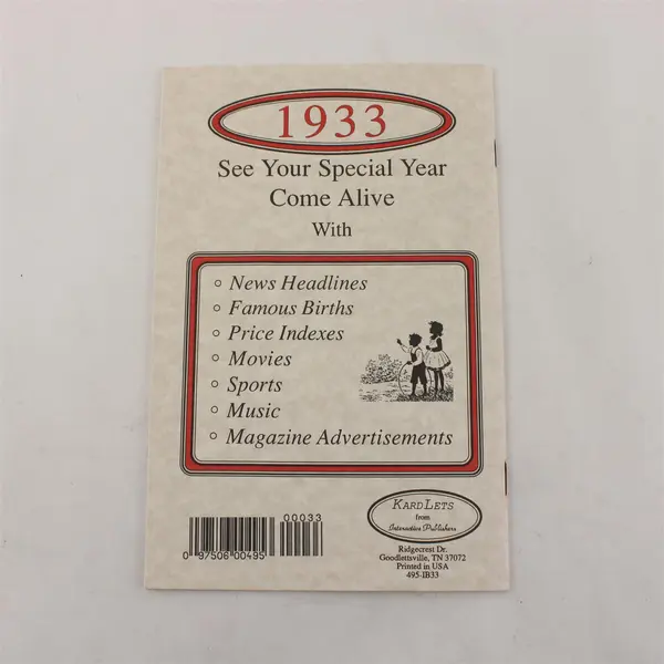 1933 'Pages of Time' KardLets Nostalgia Book - News, Ads, Games, Cars