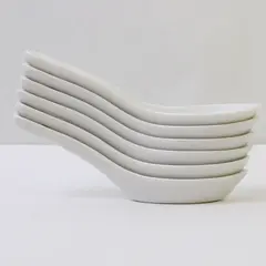 Lot of 6 Porcelain Asian Style Soup Spoons White 