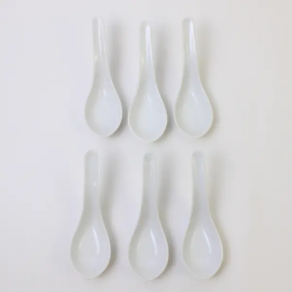 Lot of 6 Porcelain Asian Style Soup Spoons White 
