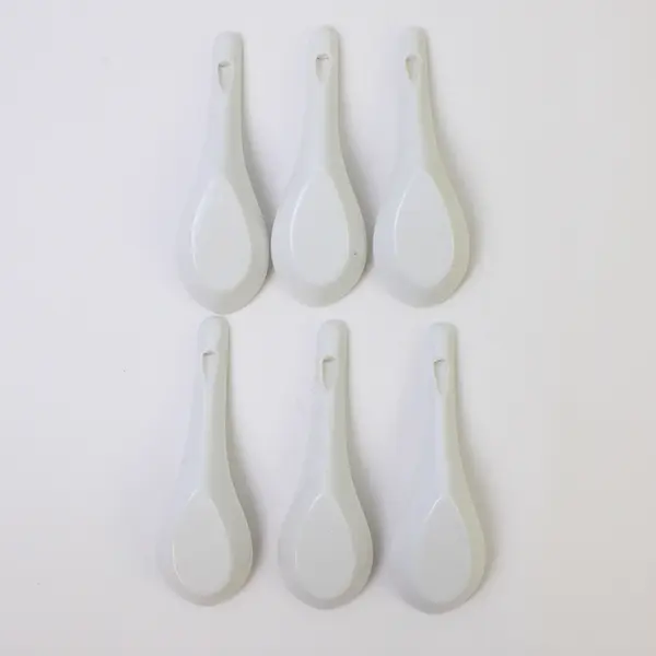 Lot of 6 Porcelain Asian Style Soup Spoons White 