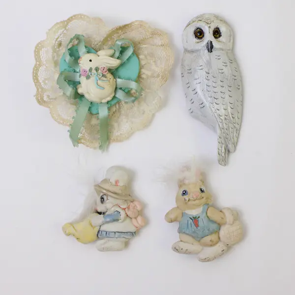 Lot of 4 Rabbit & Owl Refrigerator Magnets Cute Kitchen Decor