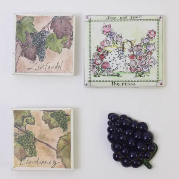 Lot of 4 Wine-Themed Refrigerator Magnets Kitchen Decor