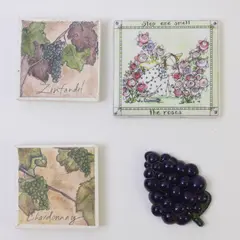 Lot of 4 Wine-Themed Refrigerator Magnets Kitchen Decor