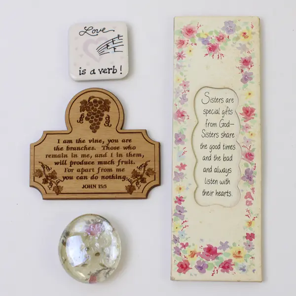 Lot of 4 Refrigerator Magnets Floral & Inspirational Christian Sister John 15:5
