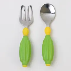 Gerber Graduates Safety Fork & Spoon Set Toddler Utensils Green Yellow