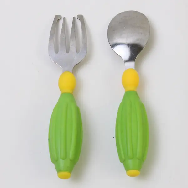 Gerber Graduates Safety Fork & Spoon Set Toddler Utensils Green Yellow