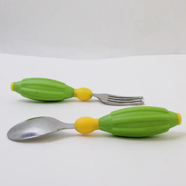 Gerber Graduates Safety Fork & Spoon Set Toddler Utensils Green Yellow