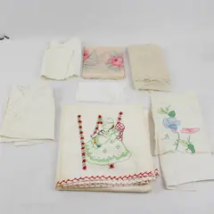 Lot of 7 Vintage Fabric Scraps DIY Upcycling Crafts Flawed