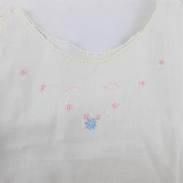 Vintage Floral Embroidered Sheer White Sleeveless Baby Gown Flawed
