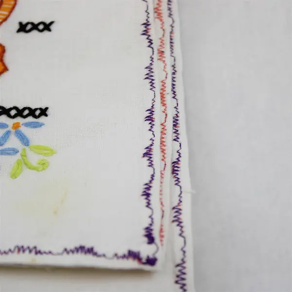 Vintage Floral Butterfly Embroidered Off-White Tablecloth 24" x 37" Flawed