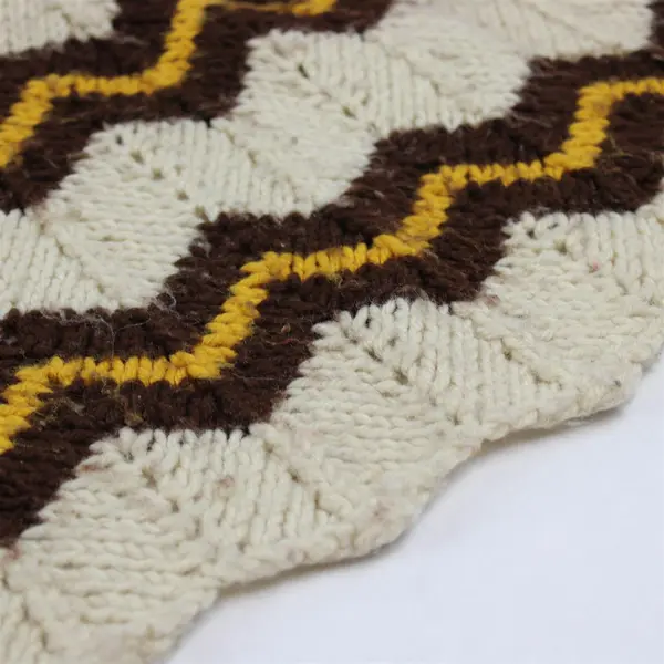 Vintage Handmade Beige Brown and Yellow Chevron Knit Throw Blanket 56" x 60"