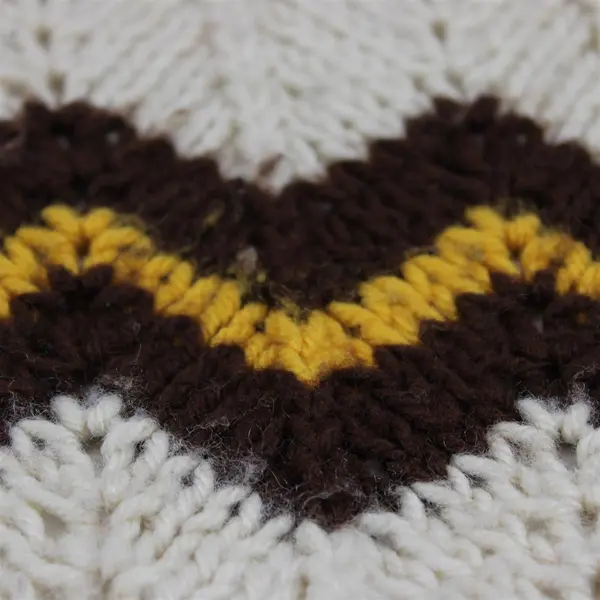 Vintage Handmade Beige Brown and Yellow Chevron Knit Throw Blanket 56" x 60"