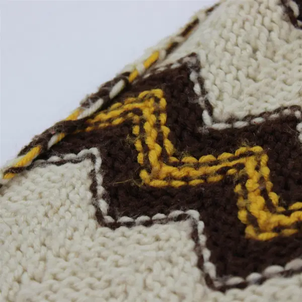 Vintage Handmade Beige Brown and Yellow Chevron Knit Throw Blanket 56" x 60"