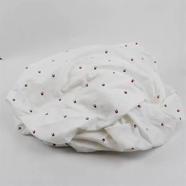 Tommy Hilfiger Logo Print White Cotton Twin XL Fitted Sheet