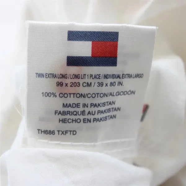 Tommy Hilfiger Logo Print White Cotton Twin XL Fitted Sheet
