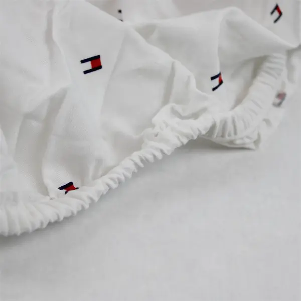 Tommy Hilfiger Logo Print White Cotton Twin XL Fitted Sheet