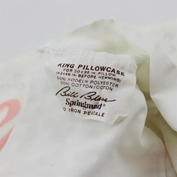 Vintage Bill Blass Springmaid White and Pink Cutwork King Pillowcase Flawed