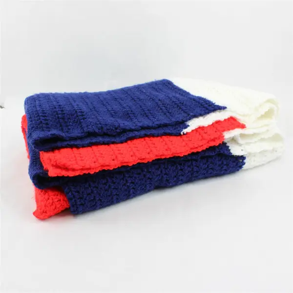 Handmade Red White and Blue Banded Throw Blanket 60" x 90"