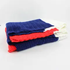 Handmade Red White and Blue Banded Throw Blanket 60" x 90"