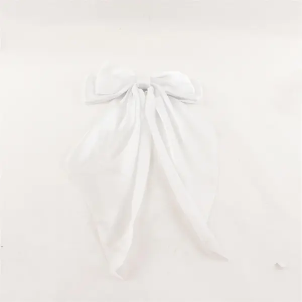 Handmade White Oversized Hair Bow Spring Clip Large Ribbon with Long Tails