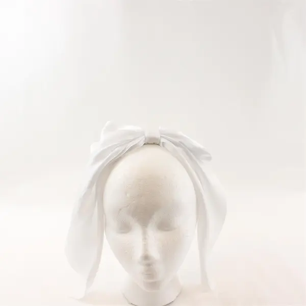Handmade White Oversized Hair Bow Spring Clip Large Ribbon with Long Tails