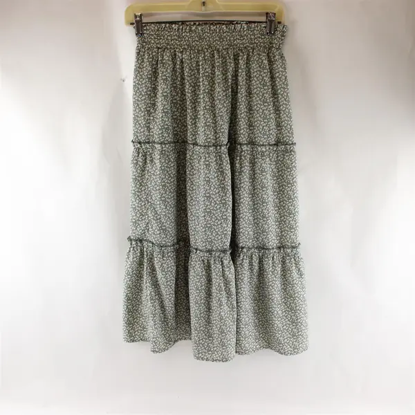 Very J Women's S Floral Green & White Tiered Elastic Waistband Maxi Skirt