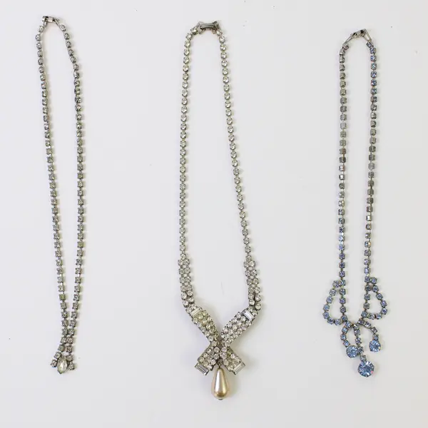 Lot of 3 Vintage Necklaces with Stones, Silver-Tone, One With Pearl
