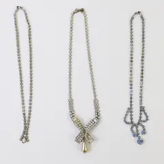 Lot of 3 Vintage Necklaces with Stones, Silver-Tone, One With Pearl