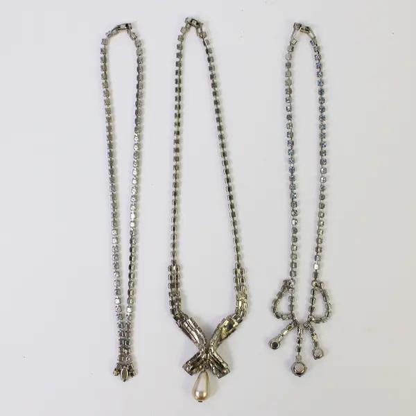 Lot of 3 Vintage Necklaces with Stones, Silver-Tone, One With Pearl