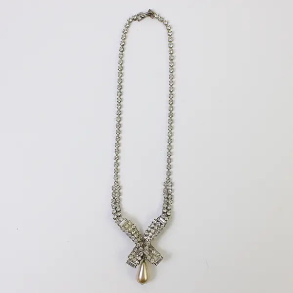 Lot of 3 Vintage Necklaces with Stones, Silver-Tone, One With Pearl