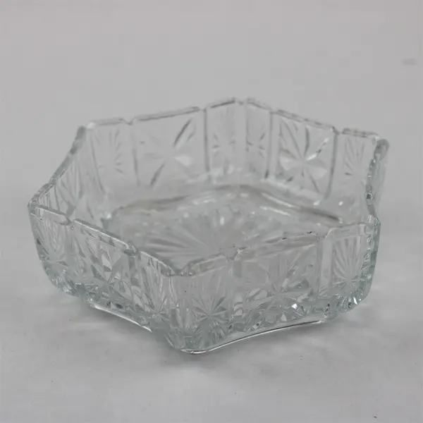 Avon Fostoria Hexagon Cut Glass Candy Nut Dish 6in Clear