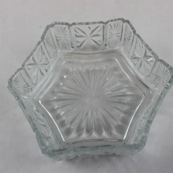 Avon Fostoria Hexagon Cut Glass Candy Nut Dish 6in Clear