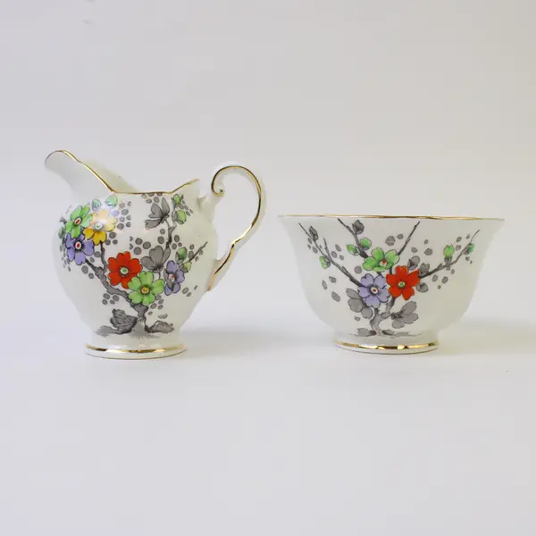Plant Tuscan China Creamer & Open Sugar Bowl Floral Vintage Cream Sugar