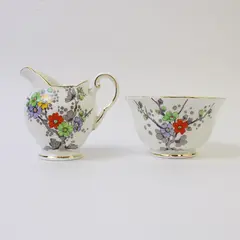 Plant Tuscan China Creamer & Open Sugar Bowl Floral Vintage Cream Sugar