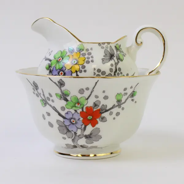 Plant Tuscan China Creamer & Open Sugar Bowl Floral Vintage Cream Sugar