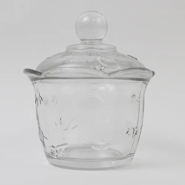 Vintage Anchor Hocking Savannah Clear Glass Sugar Bowl Floral Pattern
