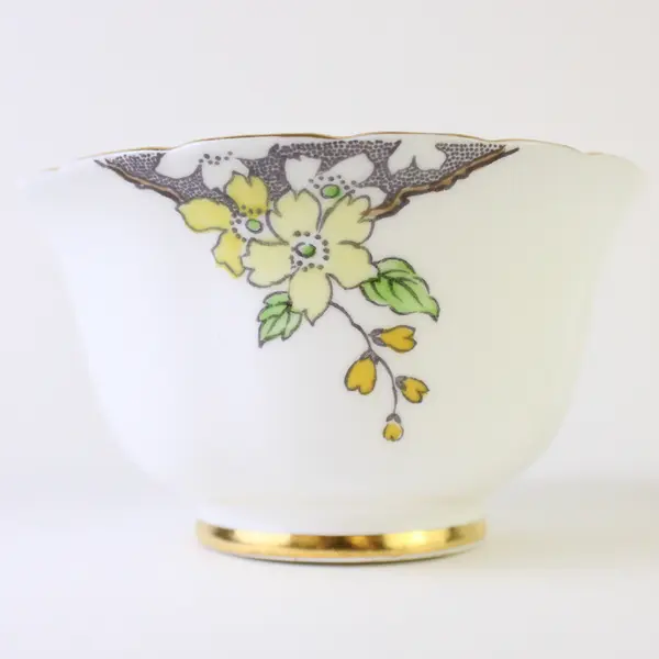 Vintage Tuscan Fine Bone China Demitasse Cup Yellow Floral Gold Trim