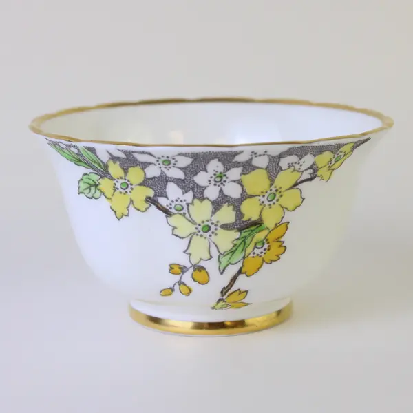 Vintage Tuscan Fine Bone China Demitasse Cup Yellow Floral Gold Trim
