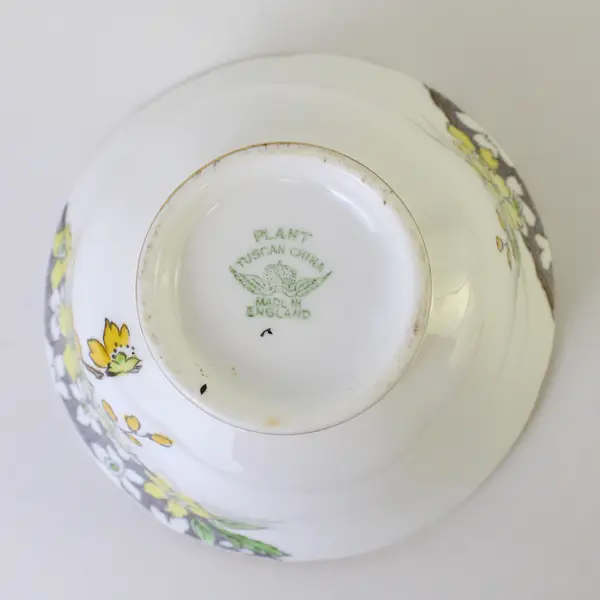 Vintage Tuscan Fine Bone China Demitasse Cup Yellow Floral Gold Trim