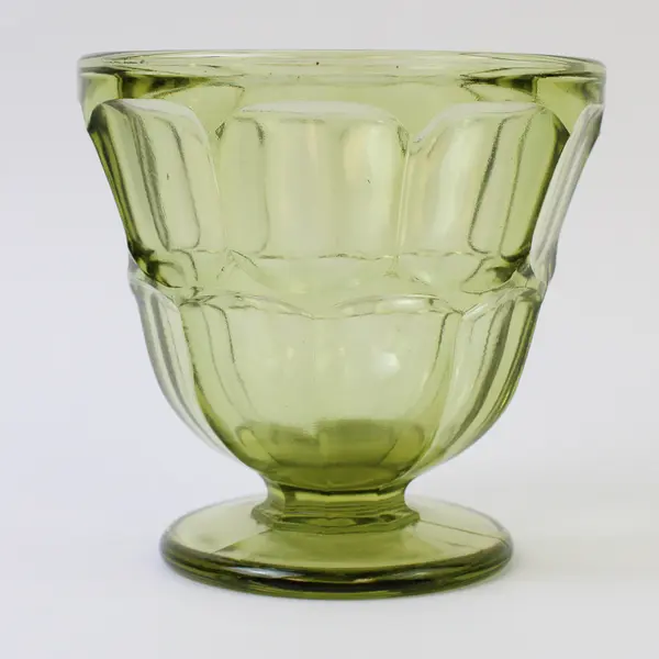 Vintage Green Pressed Glass Footed Bowl Candy Dish 4.25in